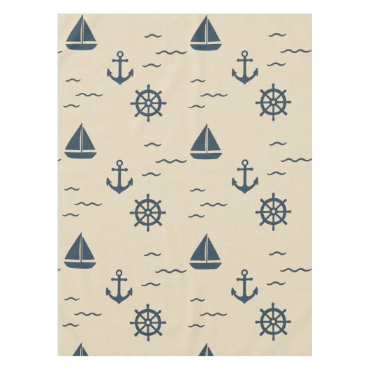 Nautical Pattern with Anchor Sailboat Compass Tafelkleed (Voorkant)