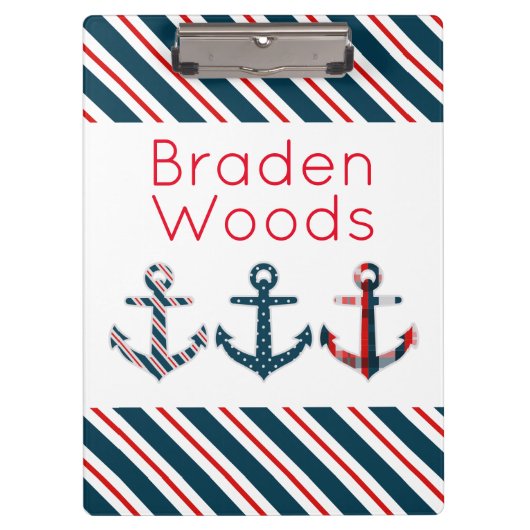 Nautical Patterned Anchors - Gepersonaliseerd klem Klembord (Voorkant)
