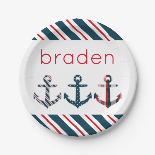 Nautical Patterned Anchors Personalized Borden Papieren Bordje (Voorkant)