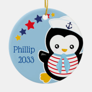 Nautical Penguin Kinder kerst Keramisch Ornament
