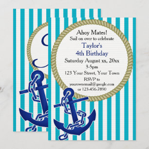 Nautical Personalized Birthday Party Kaart