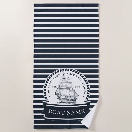 Nautical Personalized Boat Name Strandlaken (Voorkant)