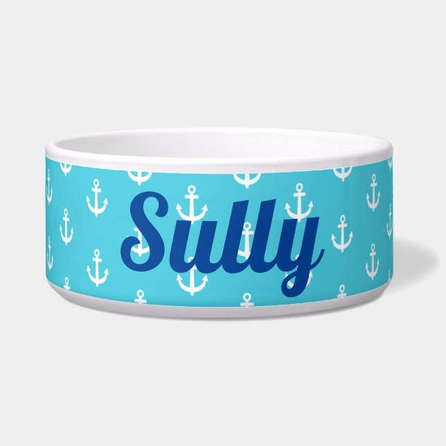Nautical Personalized Dog Bowl Voerbakje (Voorkant)
