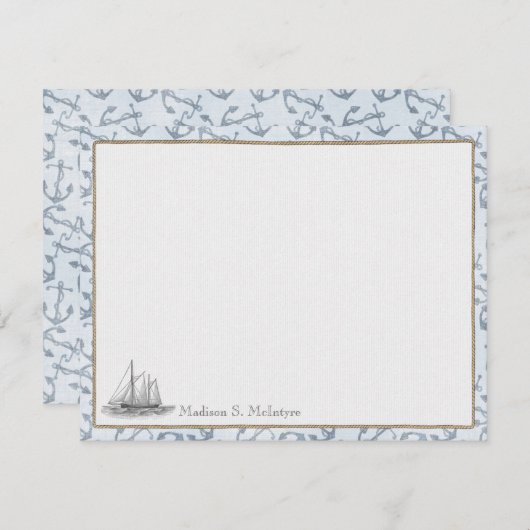 Nautical Personalized Flat Note-kaarten - Boat Kaart (Voorkant / Achterkant)