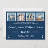 Nautical Photo Collage Navy Wedding Invitation Kaart (Voorkant)