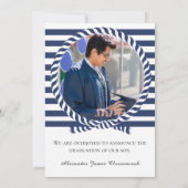 Nautical Photo Navy Blue White Strees Afstuderen Aankondiging (Achterkant)