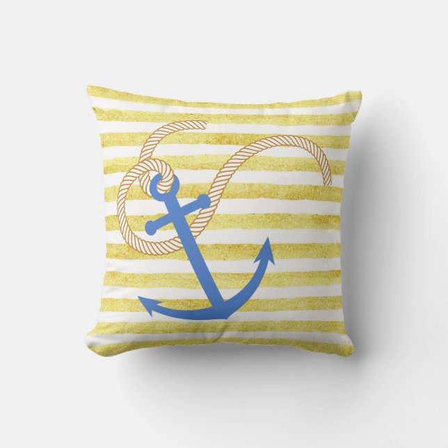 Nautical Pillow anchor gele Stripe Waterverf Kussen (Voorkant)
