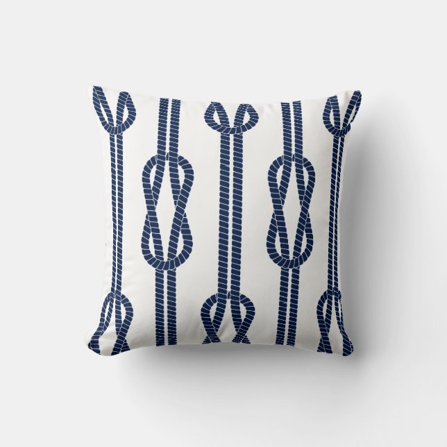 Nautical Pillow, Rope Pattern, Blue White Maritime Kussen (Voorkant)