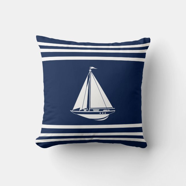 Nautical Pillow, Sailboot, Maritime Kussen (Voorkant)