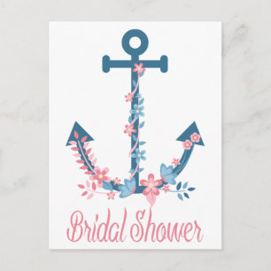 Nautical Pink & Blue Vrijgezellenfeest Anchor Flor Uitnodiging Briefkaart