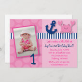 Nautical Pink Crab Birthday Invitations Kaart (Voorkant / Achterkant)