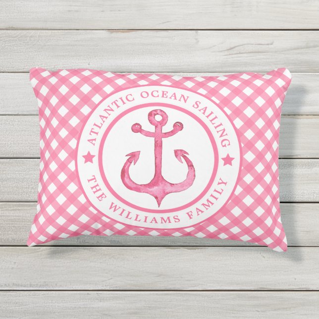 Nautical Pink Gingham, speciaal uitwendig proefpro Buitenkussen (Achterkant)