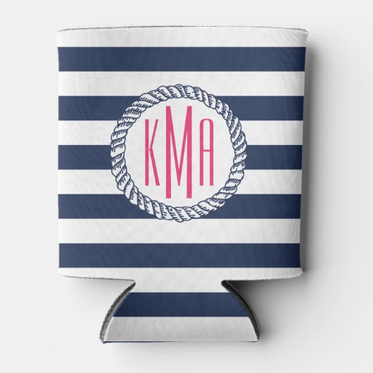 Nautical Pink Stripe & Navy Anchor Specialized Blikjeskoeler (Voorkant)