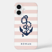 Nautical Pink Stripe & Navy Anchor Specialized Case-Mate iPhone Case (Achterkant)