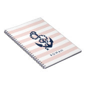 Nautical Pink Stripe & Navy Anchor Specialized Notitieboek (Rechterzijde)