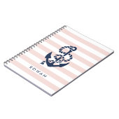 Nautical Pink Stripe & Navy Anchor Specialized Notitieboek (Linkerzijde)