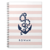 Nautical Pink Stripe & Navy Anchor Specialized Notitieboek (Voorkant)