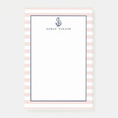 Nautical Pink Stripe & Navy Anchor Specialized Post-it® Notes (Voorkant)