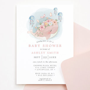 Nautical Pink Whale Jellyfish Girl Baby shower Kaart
