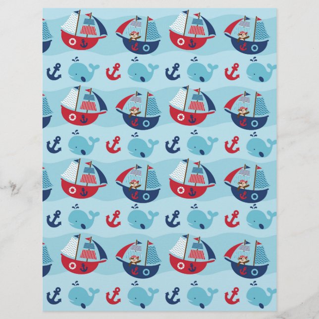 Nautical Pirate Whale Scrapbook Paper (Voorkant)