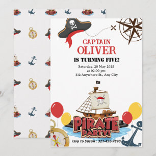 Nautical Pirate Zee Ship Verjaardag Uitnodiging Ka