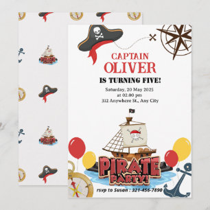 Nautical Pirate Zee Ship Verjaardag Uitnodiging Ka