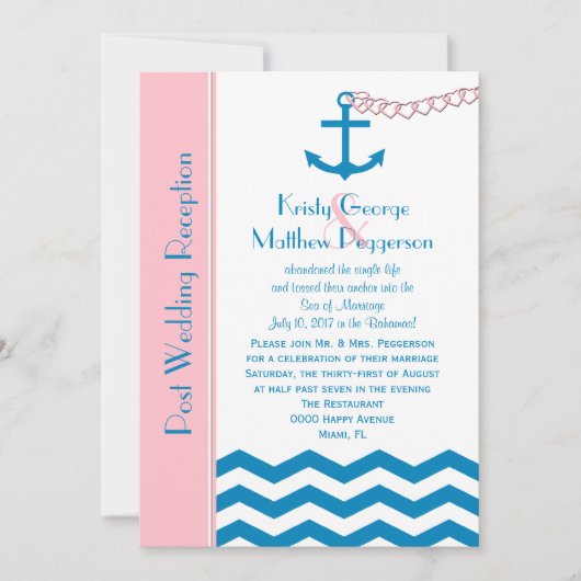 Nautical Post Mariage Réception Invitation (Devant)