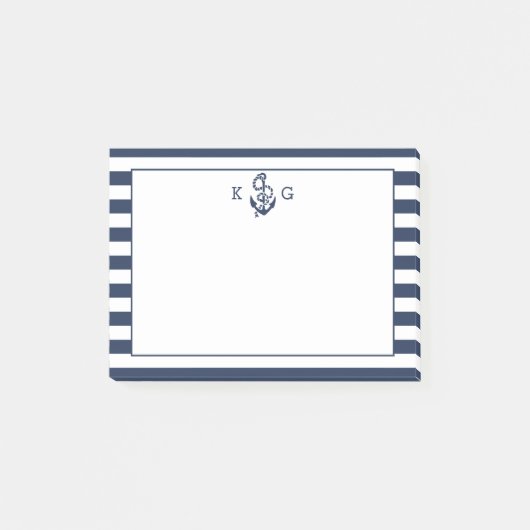 Nautical Preppy Stripe & Anchor Monogram Post-it® Notes (Voorkant)