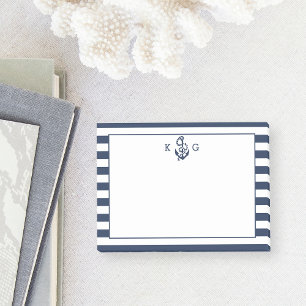 Nautical Preppy Stripe & Anchor Monogram Post-it® Notes