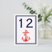 Nautical Red Anchor Navy Framed 2V Table Number Briefkaart (Staand voorkant)