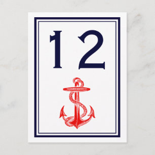 Nautical Red Anchor Navy Framed 2V Table Number Briefkaart