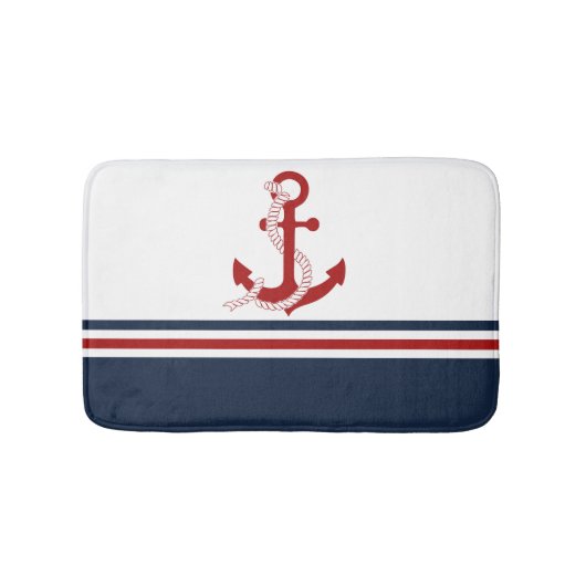 Nautical Red Anchor Red White Blau Stripes Badmat (Voorkant)