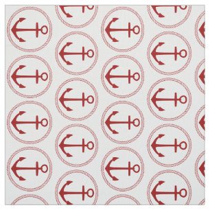 Nautical Red Anchors and Rope on White Stof