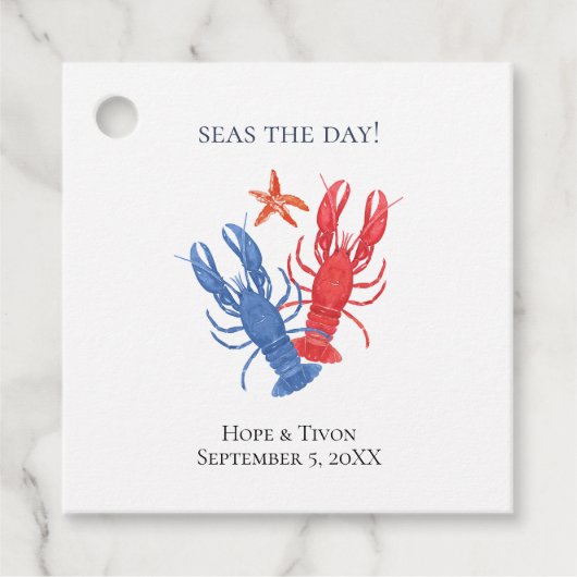 Nautical Red Blue Lobster gunsttag Bedankjes Labels (Voorkant)