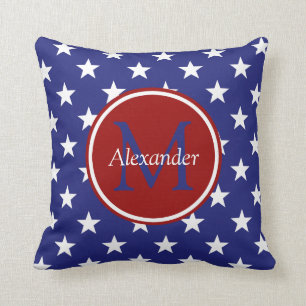 Nautical Red Blue Stars Monogram Kussen