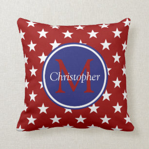 Nautical Red Blue Stars Monogram Kussen