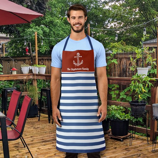 Nautical Red en Navy Striped gepersonaliseerd Schort