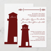Nautical Red Lighthouse Wedding Venue Invitations Kaart (Voorkant / Achterkant)