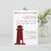 Nautical Red Lighthouse Wedding Venue Invitations Kaart (Staand voorkant)