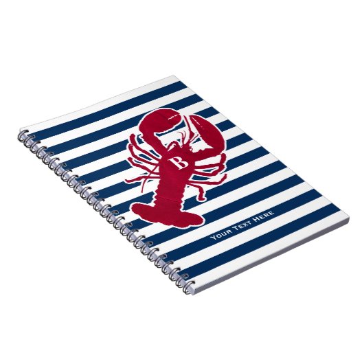 Nautical Red Lobster Monogram Blue White Stripe St Notitieboek (Rechterzijde)