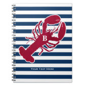 Nautical Red Lobster Monogram Blue White Stripe St Notitieboek (Voorkant)