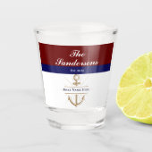 Nautical Red maroon burgundy Monogram Lake House Shot Glas (Voorkant)