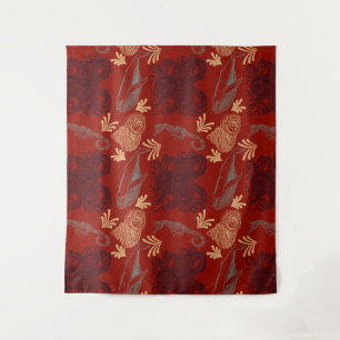 Nautical Red Octopus Zee Monster Illustratie Wandkleed