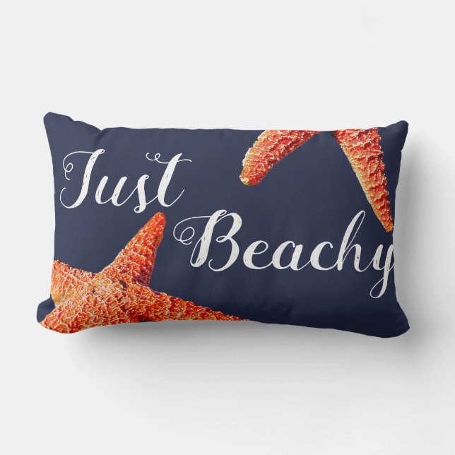 Nautical Red Starfish Just Beachy Script Kussen (Voorkant)