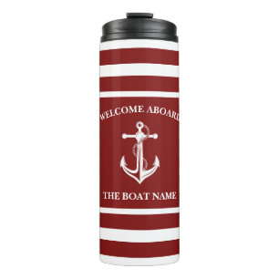 Nautical Red Welcome Aboard Name Anchor Thermosbeker