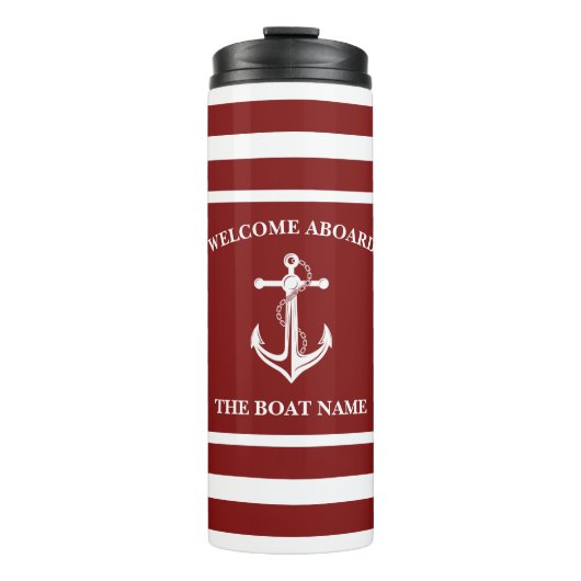 Nautical Red Welcome Aboard Name Anchor Thermosbeker (Voorkant)