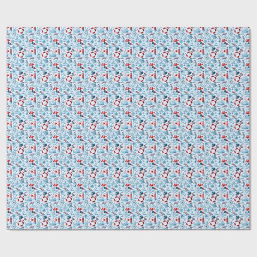 Nautical Red White And Blue Pattern Cadeaupapier (Vlak)