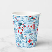Nautical Red White And Blue Pattern Papieren Bekers (Achterkant)