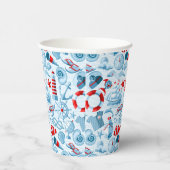 Nautical Red White And Blue Pattern Papieren Bekers (Rechts)