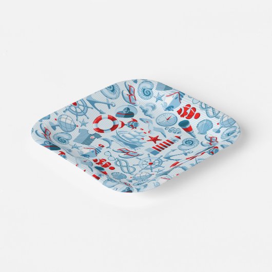Nautical Red White And Blue Pattern Papieren Bordje (Gebogen)
